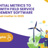 Infographic showing 12 essential field service management software metrics to improve efficiency, profitability, and customer satisfaction.