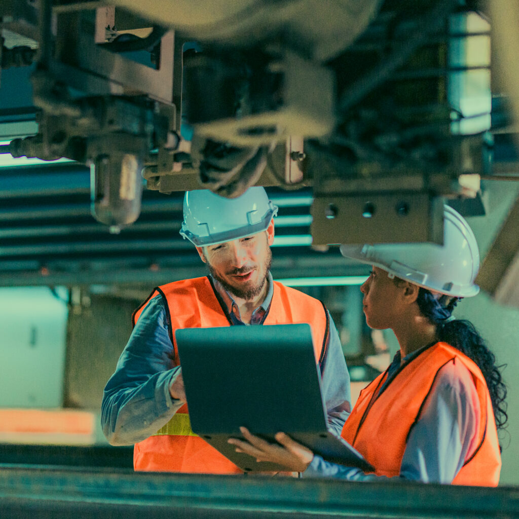 Manufacturing technicians inspect and repair engine using NetSuite ERP system insights