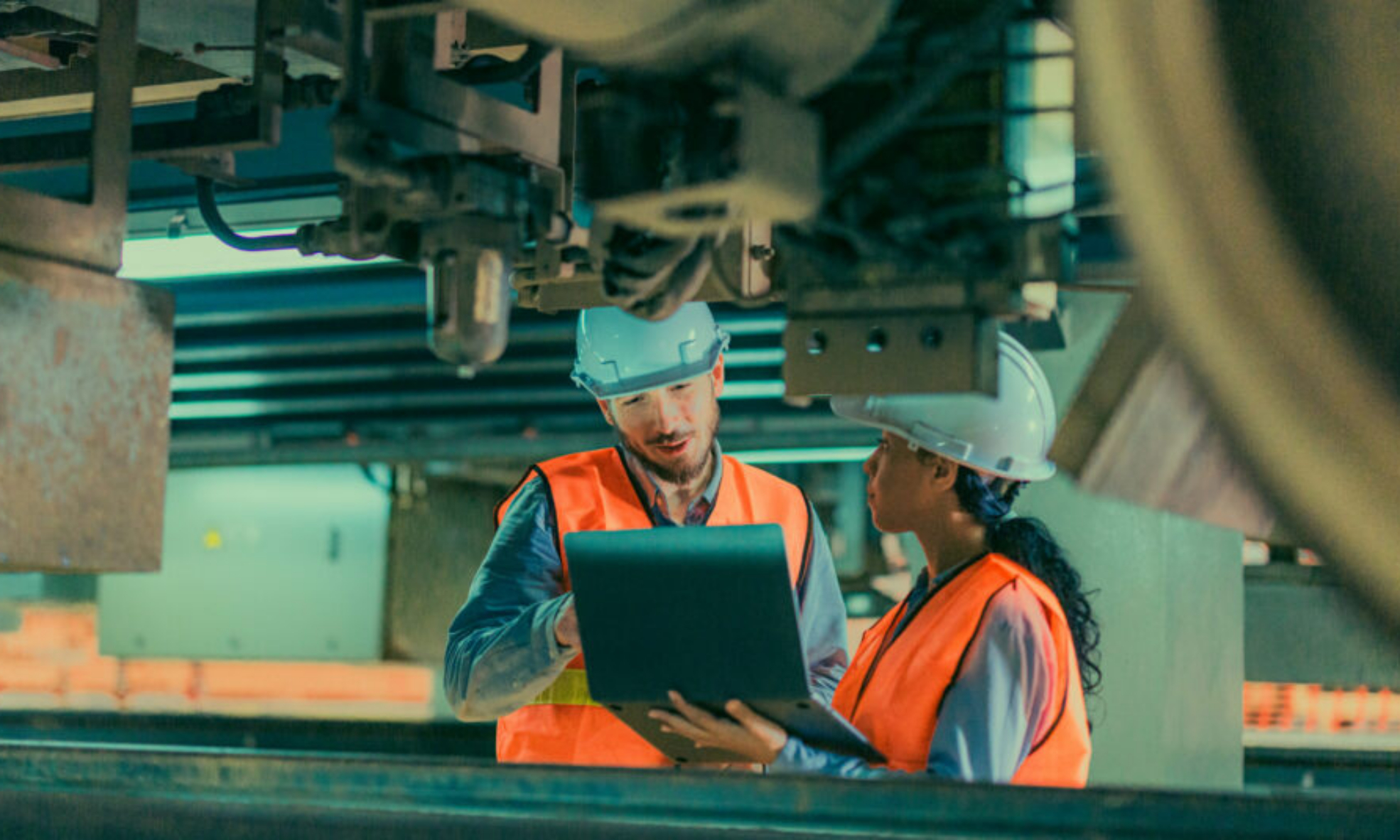 Manufacturing technicians inspect and repair engine using NetSuite ERP system insights